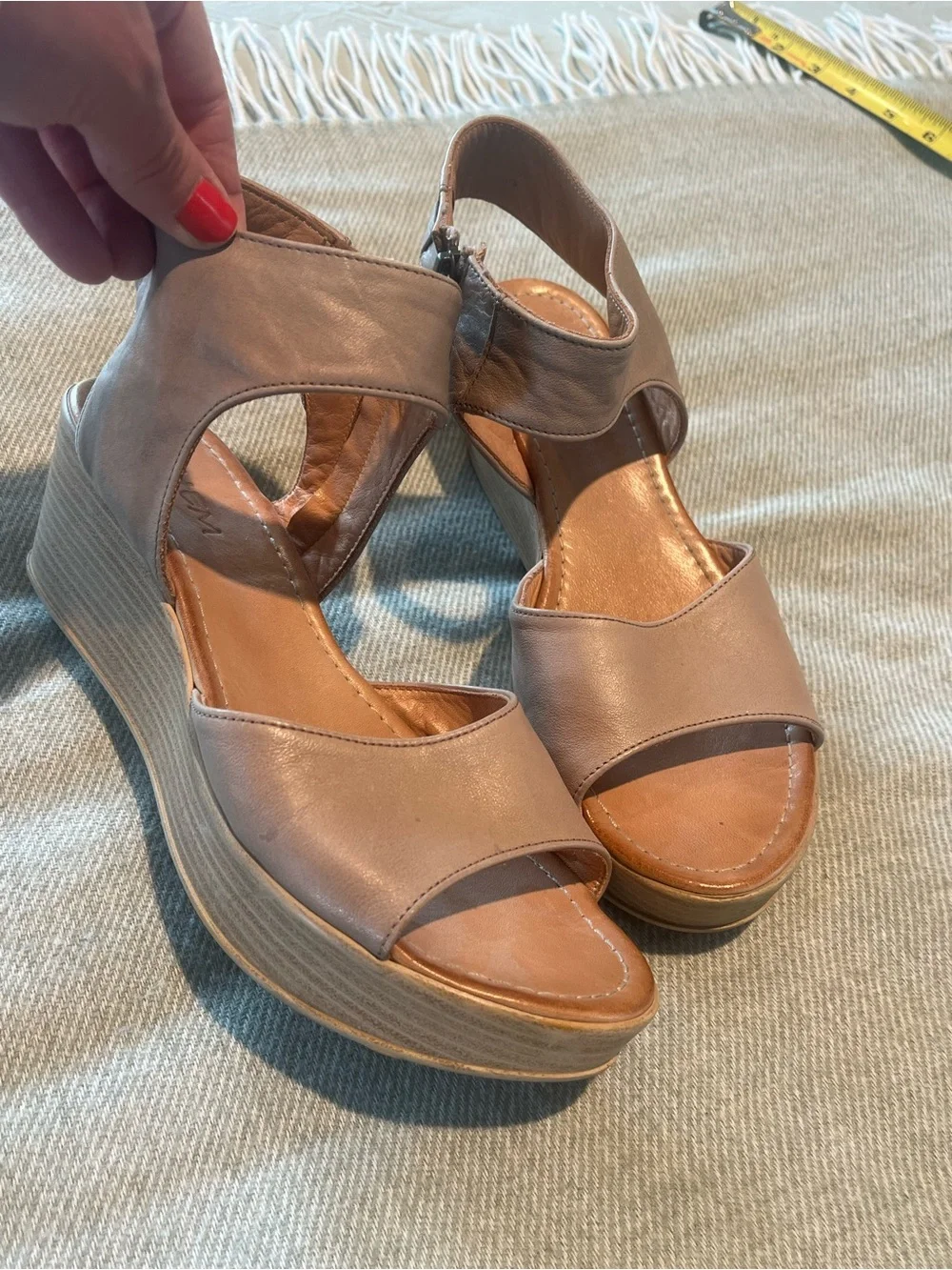 Comfort Step Tan Platform Sandals with Ankle Zip